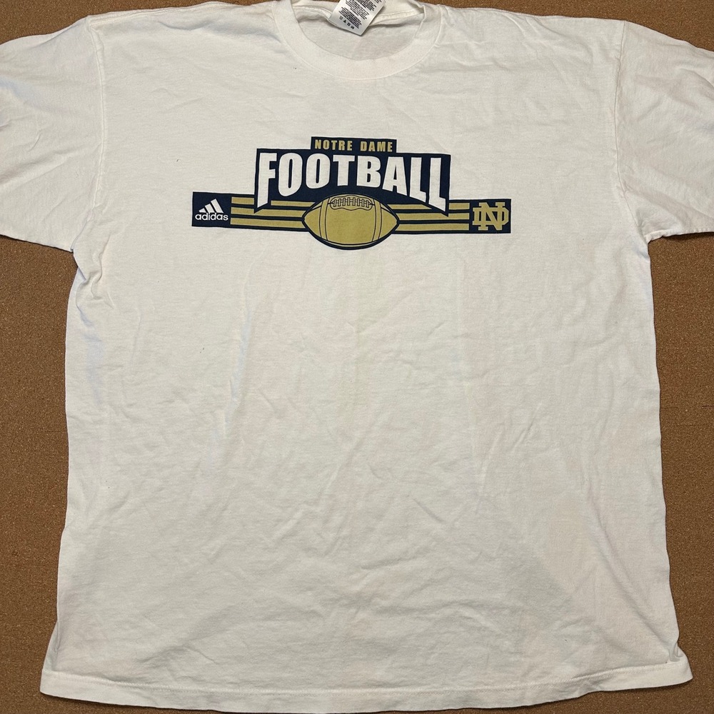 Adidas T-Shirt Mens XL White Notre Dame Football Fighting Irish Graphic Tee Logo
